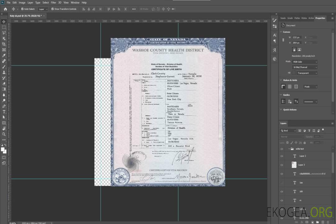 Modèle d'acte de naissance de l'État du Nevada aux États-Unis au format PSD template Modèle d'acte de naissance de l'État du Nevada aux États-Unis au format PSD template